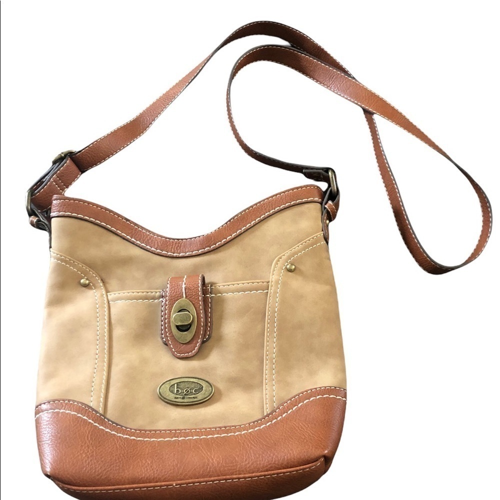 b.o.c. Born Brown Leather Shoulder Bucket Bag Zip Top Large Outer Pocket 10X10